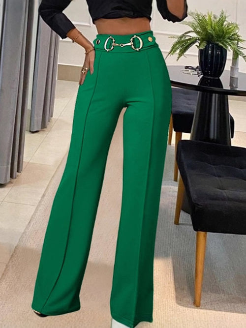 Pantalon droit taille haute – Casual & Couleur Unie en vert, noir et rouge, offrant une coupe flatteuse et moderne.