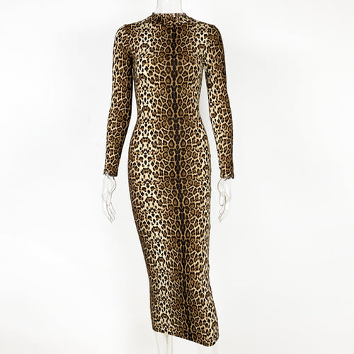Robe Léopard Manches Longues Femme – Coupe Slim Sexy Style Européen Automne-Hiver SUN N.