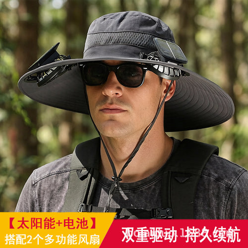 Summer Popular Fisherman Hat Solar Double Fan Rechargeable Hat Cross-Border Wholesale Sunshade and Sun Protection Essential for Fishing SUN N.