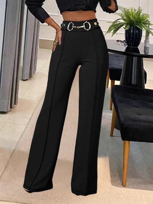 Pantalon droit taille haute – Casual & Couleur Unie en vert, noir et rouge, offrant une coupe flatteuse et moderne.