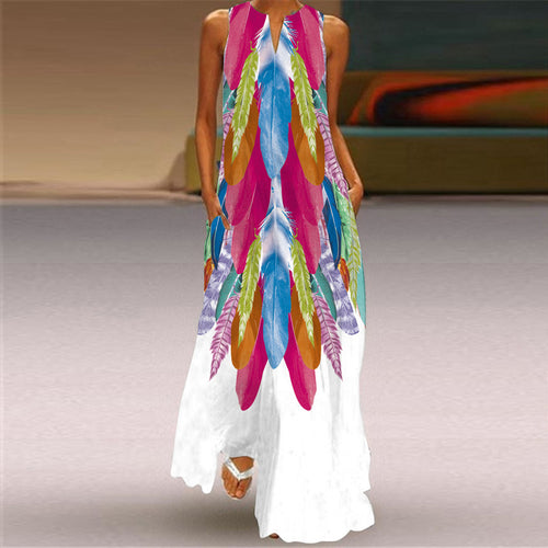 2026 Summer Women's Fashion Sexy Digital Print V-Neck Sleeveless Long Dress with Pockets European and American Style Dress S-5Xl SUN N.