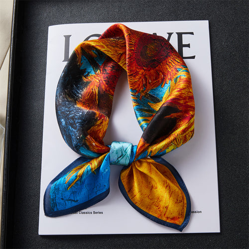 100% Silk Scarf Real Silk Premium Hangzhou Silk Small Square Scarf Spring and Autumn All-match Neck Protection Decorative Shirt Professional Scarf SUN N.