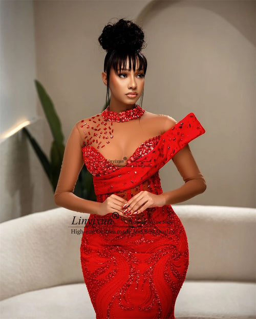 Robe sirène Aso Ebi africaine perlée de luxe – Appliques en dentelle, soirée formelle SUN N.