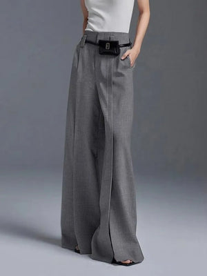 Yeezzi Urban Female Business Suit Pants 2025 New Fashion Black White Loose Straight Pant High-Waist Pleated Split-Front Trousers SUN N.