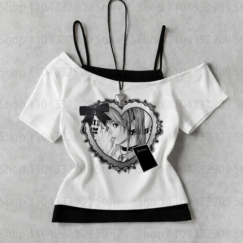 Baby Tee Crop Top Femme featuring an artistic design of a girl in a heart frame, perfect for vintage and alternative styles.