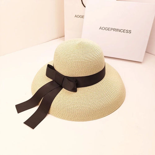 Chapeau de paille rond rétro pour l'extérieur, chapeaux de soleil pour dames, voyage, vacances, visière, Vintage, chapeau de plage pour femmes, noir et blanc, été SUN N.