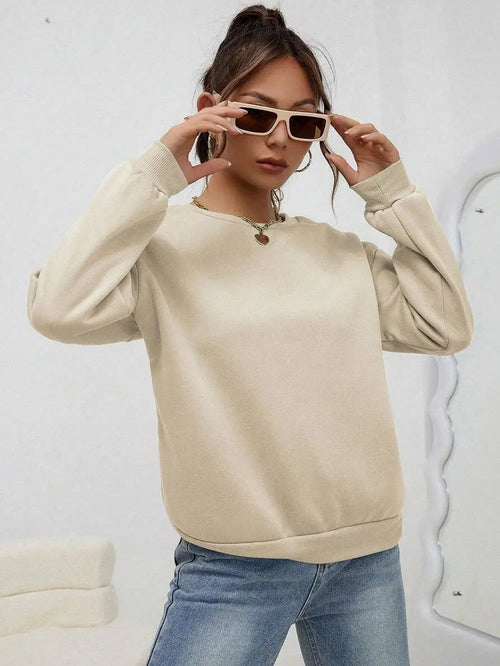 Sweat Femme Col Rond à Capuche - Pull-over Ample Couleur Unie Automne SUN N.
