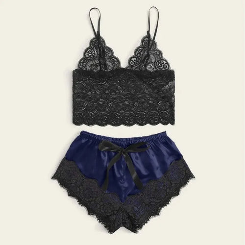 Lace Pajama Set Women 2 Piece Sexy Bralette and Shorts Plus Size
