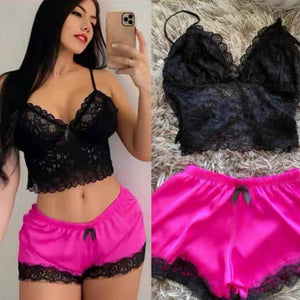Lace Pajama Set Women 2 Piece Sexy Bralette and Shorts Plus Size