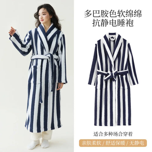 2025 nouveau automne/hiver femmes vêtements de nuit épais velours chaud Robe Couple corail velours rayé allongé maison vêtements peignoir SUN N.