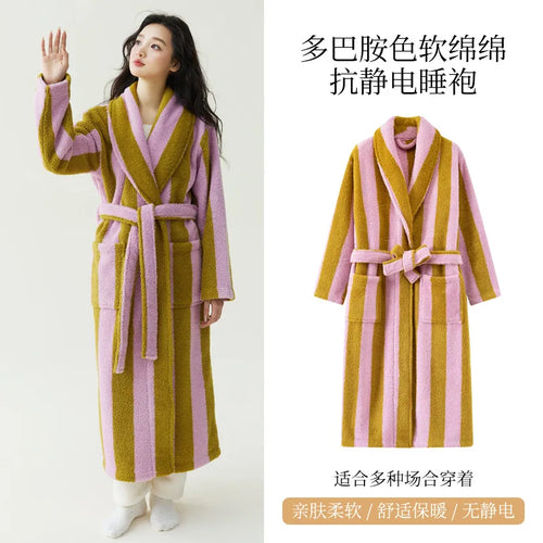 2025 nouveau automne/hiver femmes vêtements de nuit épais velours chaud Robe Couple corail velours rayé allongé maison vêtements peignoir SUN N.
