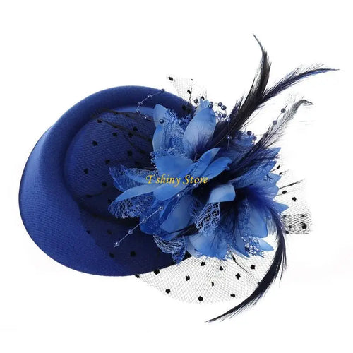 Fascinator Femme à Voile : Fascinator pour femme, chapeau de cocktail, chapeau de fête, coiffe de mariage ou d'église avec voile, fleur et plume SUN N.