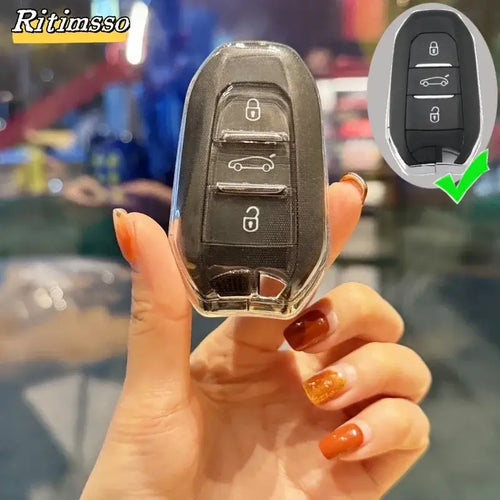 Étui Clé de Voiture TPU Étui pour clé de voiture en TPU, pour Peugeot 2008 3008 4008 5008 308 408 508 citroën C1 C2 C4 C6 C3-XR Picasso Grand DS3 DS5, coque Fob SUN N.