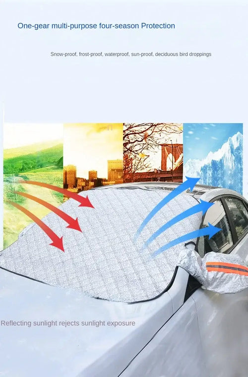 Pare-Neige Pare-Brise Voiture installé sur une voiture pour protection anti-gel.