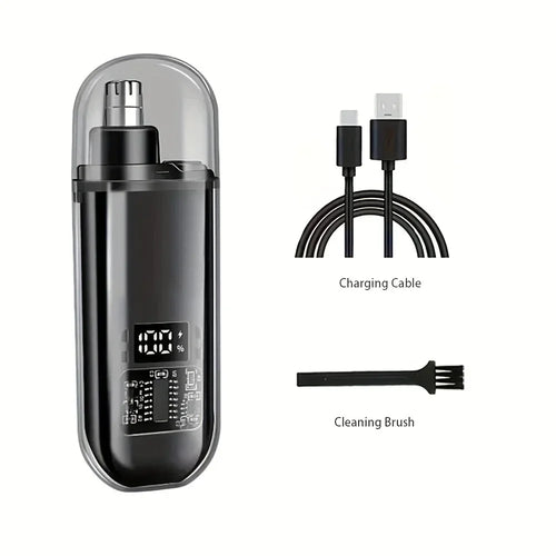 Nose hair trimmer for men with USB C fast charging, featuring precision blades for easy grooming.