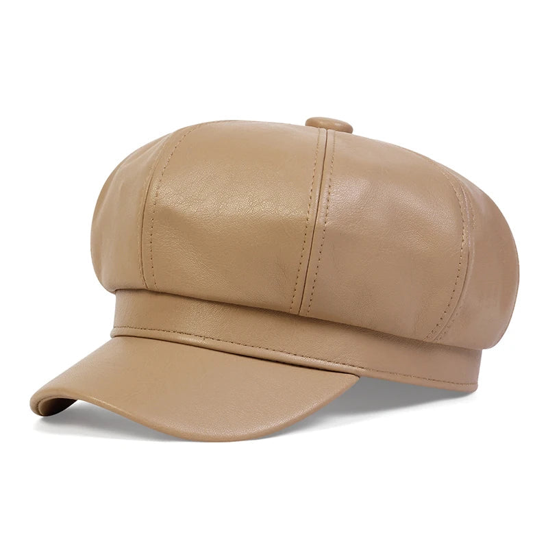 Casquette militaire octogonale en cuir PU - Chapeau unisexe à dessus plat - Casquette de cadet avec protection solaire pour homme et femme SUN N.