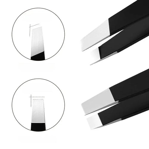 Pince à sourcils noire en acier inoxydable, avec pointe inclinée et plate, outils de beauté pour pince à cils et épilation incarnée SUN N.
