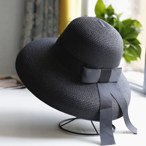 Chapeau de paille rond rétro pour l'extérieur, chapeaux de soleil pour dames, voyage, vacances, visière, Vintage, chapeau de plage pour femmes, noir et blanc, été SUN N.