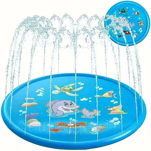 Tapis d’Arrosage Gonflable 100 cm avec jets d’eau et motifs marins pour jeux d’été en plein air.