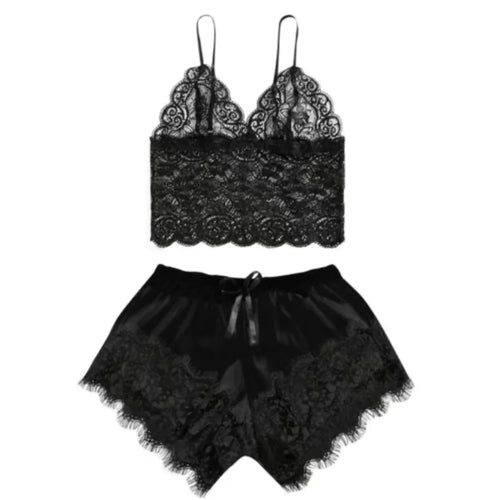 Lace Pajama Set Women 2 Piece Sexy Bralette and Shorts Plus Size