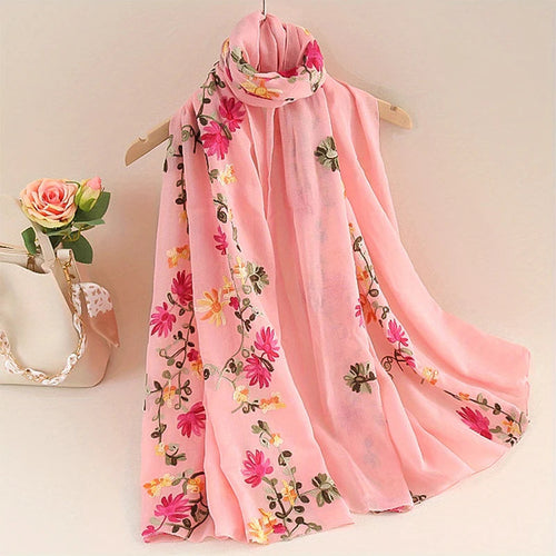 Écharpe Longue Femme Coton Lin - Foulard Dégradé Brodé Élégant Été SUN N.
