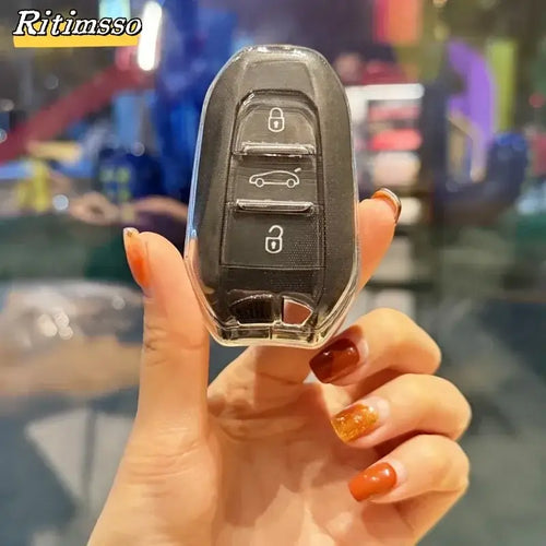Étui Clé de Voiture TPU – Protection pour clés Fob Peugeot et Citroën avec pièces de remplacement transparentes.