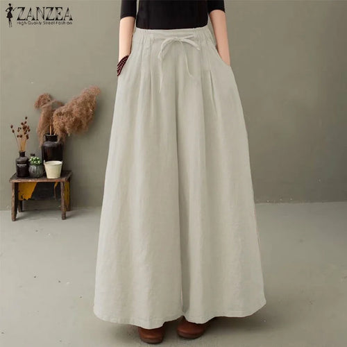 Pantalon Jambes Larges Femme – Coton Vintage Taille Haute SUN N.