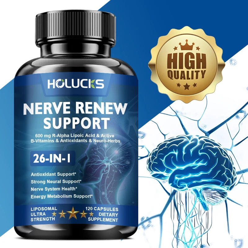 Capsules Nerve Renew – Complexe vitamines B et acide alpha-lipoïque pour le soutien nerveux.