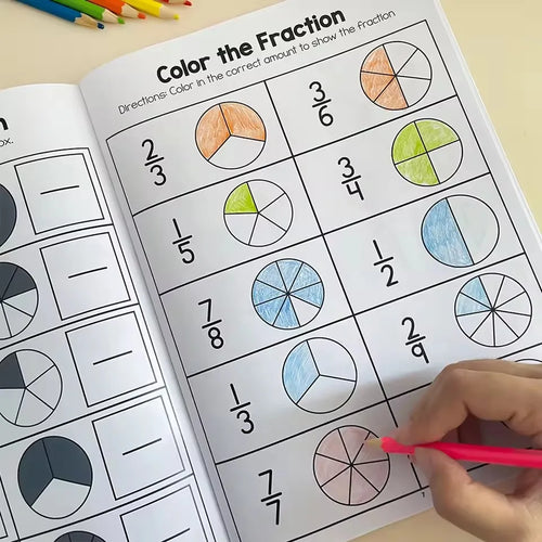 Cahier d'exercices de Fractions Montessori, outils pédagogiques pour l'apprentissage de l'arithmétique, livre de Test de formation cognitive des mathématiques pour l'école primaire de la 1re à 2e année SUN N.