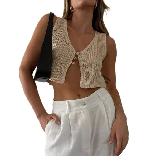 knitted crop top women summer solid color short sleeve Y2K top