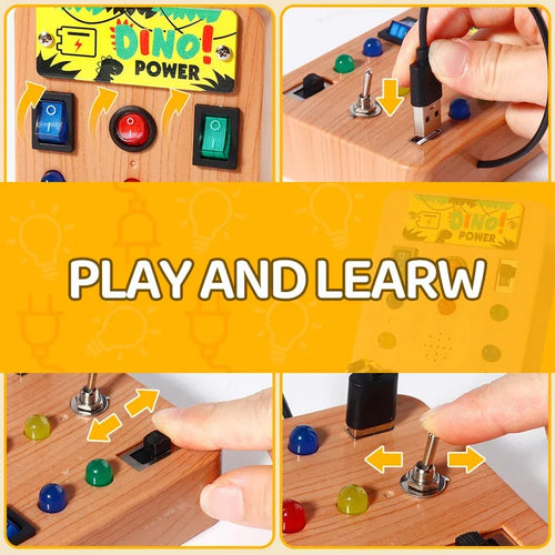Tableau d'activités Montessori avec 8 interrupteurs à LED, jouet sensoriel, jouet de voyage, adapté aux nourrissons et aux tout-petits de 1 an et plus. SUN N.