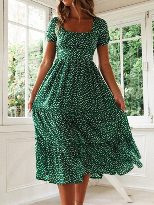 Robes Vintage Vintage imprimé manches bouffantes été plage robes douces décontracté col carré floral maxi longue robe festa SUN N.
