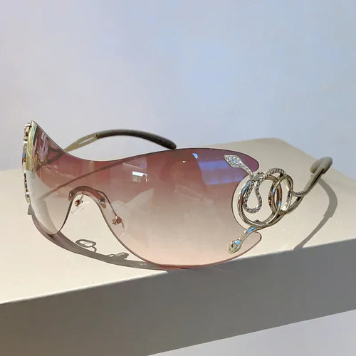 Lunettes de soleil de jambe de miroir en forme de salle pour femmes, lunettes technologiques punk, nuances de chimround autour, sans monture, nickel é, Y2k SUN N.