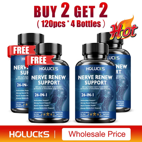 Capsules Nerve Renew, Aiguilles, Coupures, Brûlures cutanées, Sommeil profond. Complexe de vitamines B, acide alpha-lipoïque R, mélange neurobotanique SUN N.