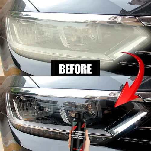 Comparative image of headlight restoration using Kit Restauration & Polissage Phares – Pâte Rénovatrice showing before and after results.