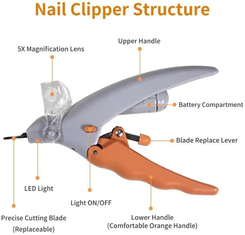 Ciseaux professionnels pour coupe-ongles pour animaux de compagnie, avec lumière LED, pour chat et chien, outil, ciseaux pour couper les griffes des orteils, fournitures pour animaux de compagnie SUN N.