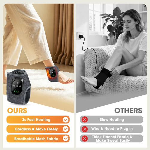 Masseur de cheville chauffant à 4 modes et 4 niveaux d'intensité, enveloppement électrique rechargeable pour les pieds, 1800 mAh, pour la relaxation à domicile SUN N.