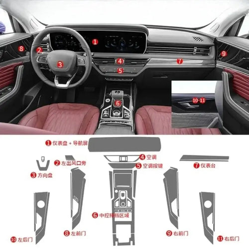 Film de Protection TPU Transparent pour Hongqi HS5 2019-2022, protection intérieure sur mesure.