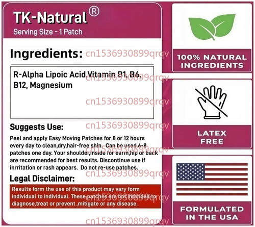30 Patchs Transdermiques pour Neuropathie – Soutien Premium des Nerfs avec Acide Alpha-Lipoïque pour la Santé, la Régénération et la Fonction Cognitive des Nerfs SUN N.