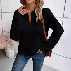 Sweat-shirt Femme Col V Profond - Hoodie Ample Manches Longues Printemps/Automne 2025 SUN N.