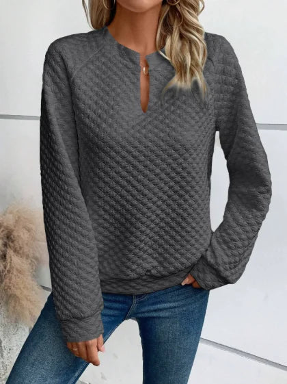 Sweat-shirt Femme Col V Profond - Hoodie Ample Manches Longues Printemps/Automne 2025 SUN N.