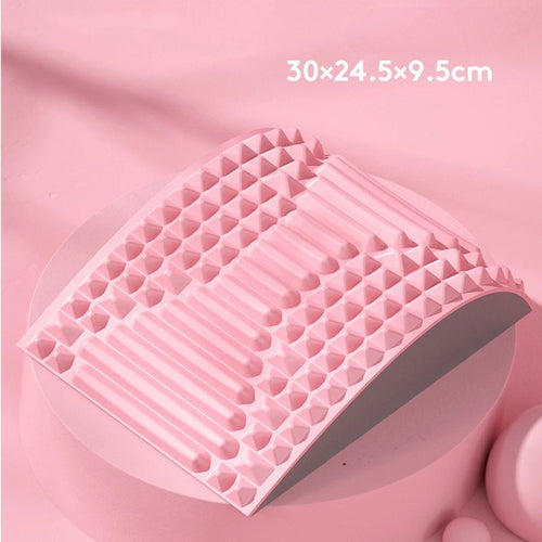 Appareil d’Étirement Lombaire & Masseur Dorsal en rose, coussin de soutien pour le dos 30x24.5x9.5cm.