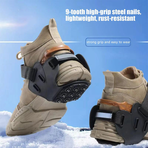 Crampons antidérapants d'extérieur pour chaussures, couvre-bottes d'hiver avec 9 pointes métalliques pour la glace et la neige, antidérapants pour la neige et le glace SUN N.