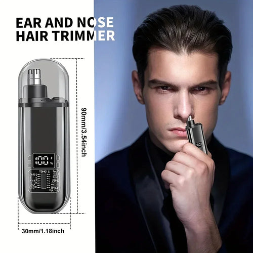 Nose hair trimmer for men with USB C fast charging, featuring precision blades for easy grooming.