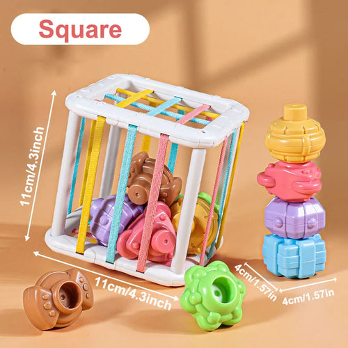 Jouet Montessori Sensoriel avec blocs colorés et sphères texturées pour éveil des bébés.