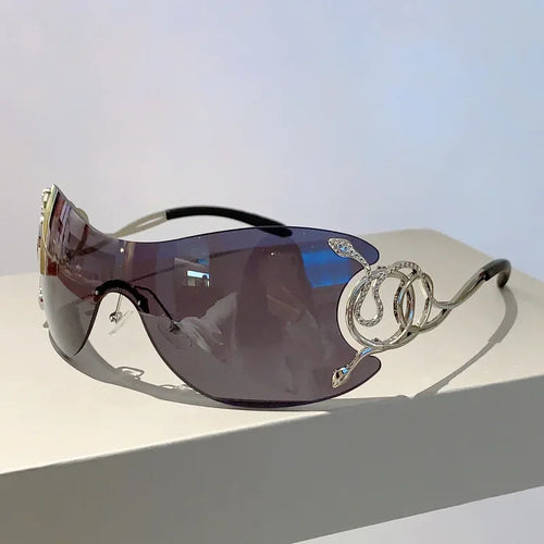 Lunettes de soleil de jambe de miroir en forme de salle pour femmes, lunettes technologiques punk, nuances de chimround autour, sans monture, nickel é, Y2k SUN N.