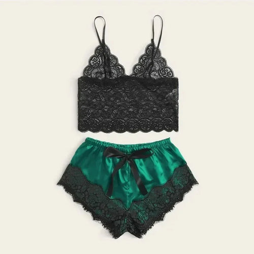 Lace Pajama Set Women 2 Piece Sexy Bralette and Shorts Plus Size