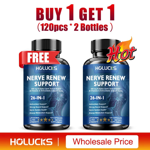 Capsules Nerve Renew, Aiguilles, Coupures, Brûlures cutanées, Sommeil profond. Complexe de vitamines B, acide alpha-lipoïque R, mélange neurobotanique SUN N.
