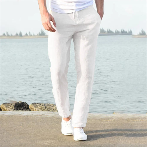Pantalon Coton Lin Homme et lin pour homme, respirant, couleur unie, fitness, streetwear, nouvelle collection printemps-été S-3XL SUN N.