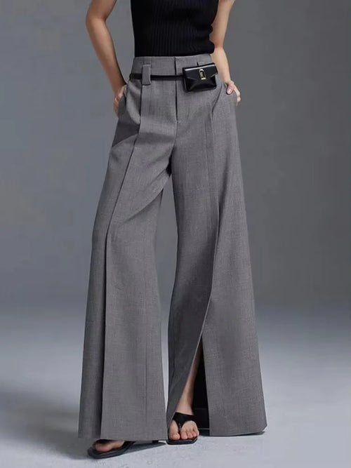 Yeezzi Urban Female Business Suit Pants 2025 New Fashion Black White Loose Straight Pant High-Waist Pleated Split-Front Trousers SUN N.